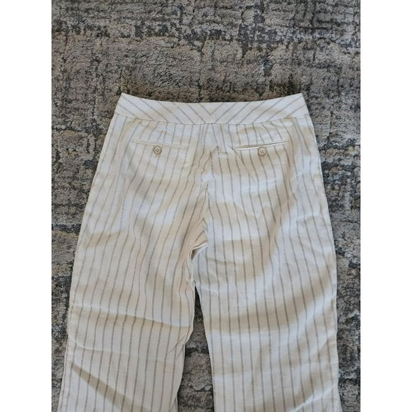 Ann Taylor Women's White Vertical Striped Linen-Blend Straight Leg Pants Size 6 - Picture 4 of 10